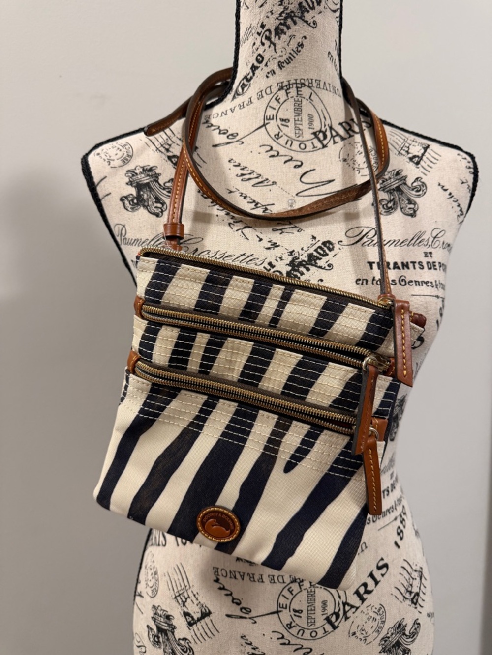 Dooney & Bourke Zebra Print Triple Zip Crossbody